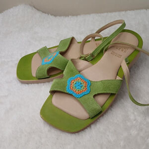 Cottagecore Ankle Wrap Suede Sandals Lime Green Size US 6.5/EU 37